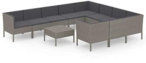 vidaXL Gartenmöbel 11-TLG. mit Auflagen Sitzgruppe Sofa Lounge Garten Garnitur Gartenset Gartensofa Mittelsofa Ecksofa Tisch Fußhocker Poly Rattan Grau