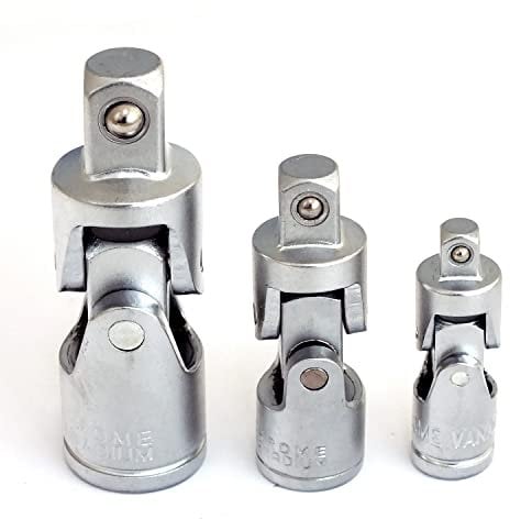3 Piece Universal Joint Socket Adapters 1/4in. 3/8in. and 1/2in. Flexible Swivel Knuckles