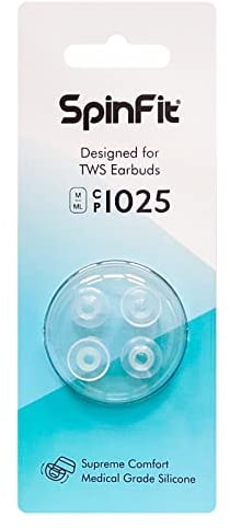 SpinFit CP1025 for True Wireless Earbuds Fits MTW 3, Galaxy Buds 2, Soundcore Space A40 & More - ML/M - Medical Grade Silicone Patented Ear Tips (for nozzle Diameter from 4-5.5mm)