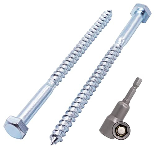 SKIR'CO (10 pcs) DIN 571 Zinc Plated Steel Hexagon Wood Screws M8 x 120 mm, Coach Screws, Hex Screw, Lag Bolts (With Magnetic Hex Bit)