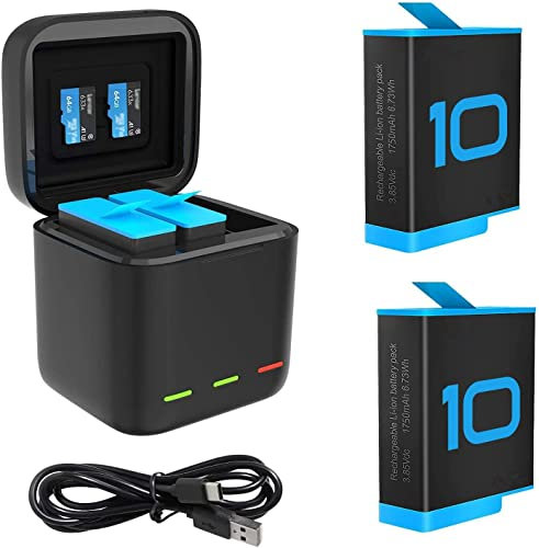 TELESIN Magnetic Triple Charger Battery Storage Charging Box with Hero 10 Hero 9 Battery Pack, USB Type-C Cable for Hero 10/9 Black Action Cameras (Charger + 2 Batteries)