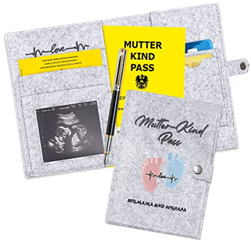 Mutter-kind-pass hülle aus Handgefertigtem Filz,Österreich Mutterpasshülle zur Aufbewahrung von Ultraschallbildern und Impfpass usw,Süßes Geschenk für Schwangerinen und Zukunftige Mütter