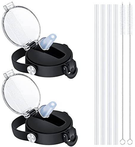 HYDROWION 2 Pack Auto Flip Straw Lid with Button Lock for Wide Mouth Water Bottle 12, 18, 24, 32, 40, 64oz, Great Lid for Hydro Flask, Takeya, Iron Flask,Black