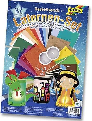 folia 951 - Laternen Bastel-Set, 37 Teile - Kreativset für Kinder und Erwachsene mit unterschiedlichen Materialien zum Basteln von Laternen (2 Stück)