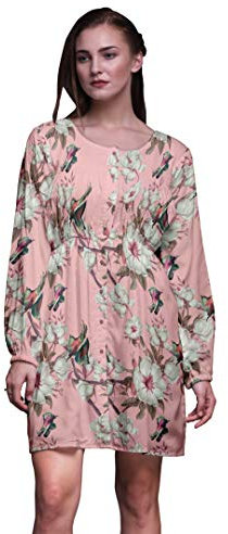 Bimba Robe d'été décontractée à manches longues boutonnées pour femme, Rose saumon clair., XXL