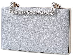 CORIOS Borsetta da Sera Donna Bling Pochette Clutch Borsa Sposa Borsa a Spalla Pochette Piccolo con Catena Borsa a Tracolla Elegante Borse Messenger per Cocktail Festa Cerimonia Ballo Argento