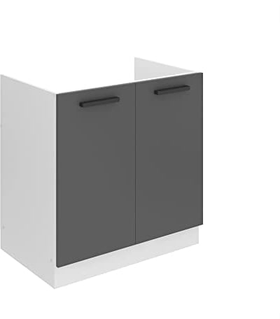 Belini Unterschrank Küche, Spülenunterschrank 80 cm Breite. SDZ Küchenunterschrank ohne Arbeitsplatte. Spülenschrank mit 2 Türen, Silber matt
