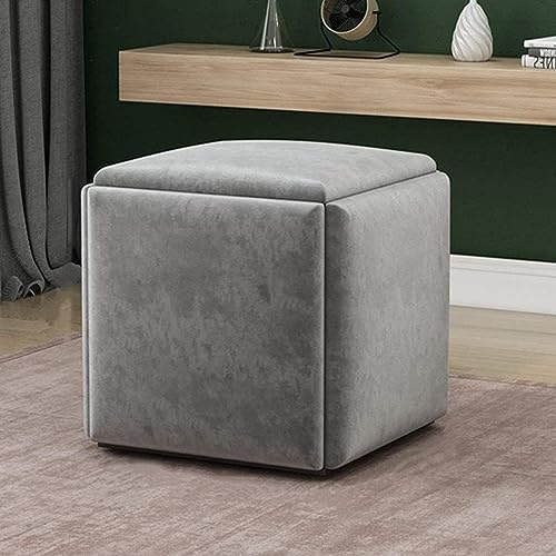 SYNYEY Square Stackable Sofa Chair, 5 in 1 Nesting Ottoman Stool, Cube Footrest Seat, Convertible Ottoman for Living Room, Bedroom