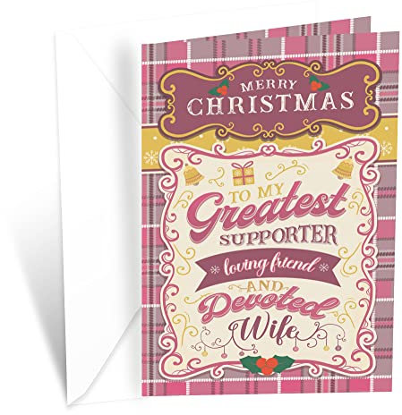 Weihnachtskarte für Ehefrau, Prime Greetings, hergestellt in Amerika, umweltfreundlich, dicker Karton mit Premium-Umschlag, 12,7 x 19,7 cm, verpackt in schützender Versandtasche