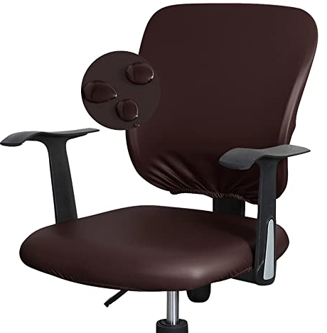 Bestenrose Bürostuhl Stuhlhussen Bezug PU Leder Stuhlbezug Bürostuhl wasserdichte Stretch Stuhlüberzug Stuhl Husse für Computer Armlehnen Stühle (Braun, Packung mit 2 Stück)