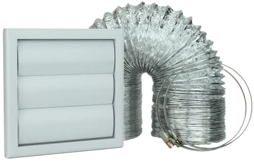 VENTS Grey 4 inch Wall Duct Fan Kit for Bathroom Shower Cooker Hood Ventilation – 100 mm Extractor Fan Gravity Flap Grille Cover x 2 Jubilee Clips & 3m Flexible Ducting