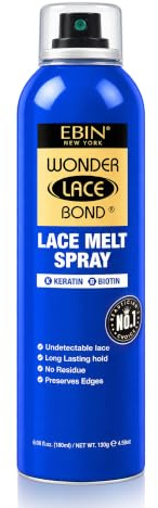EBIN Wonder Lace Bond Lace Melt Aerosol Spray (180ml, Keratin) | Extra Mega Hold Lace Melting Spray with Keratin & Biotin, Humidity Resistant, Edge Safe, Natural Hairline