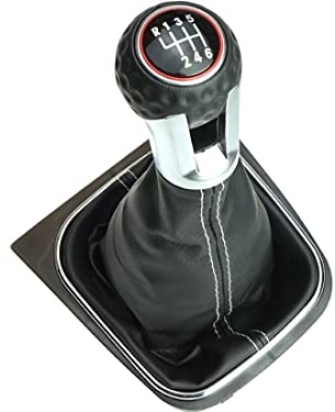 Newtown2700-parts Schaltknauf Golfball (längere GTI,GTD Version) Schaltmanschette Rahmen 6 Gang Naht Weiß kompatibel/Ersatzteil für VW GOLF 5 6 GTI GTD R
