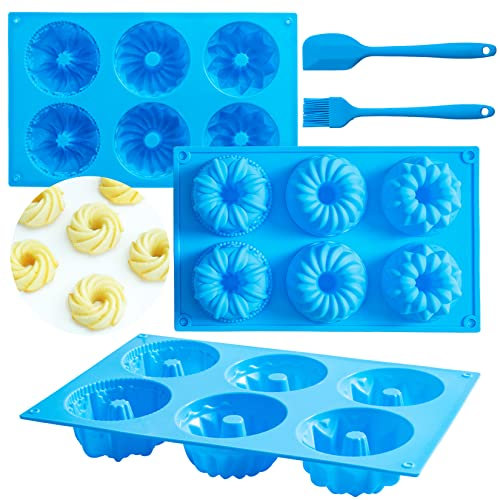 Gizodhij CHENXI Mini Gugelhupfform Silikon 3 Stück,Silikon-Muffinform, Cupcake-Form,Muffinform silikon Set,Mini Gugelhupf für Kuchen, Kekse,Muffins,Antihaftbeschichtung,Blau(Mini Gugelhupfform)