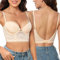 Niwicee Low Back Bra for Women Deep V Shaped Push Up Plunge Backless Bra Multiway Strap Convertible Floral Lace Wire Lifting with Extenders Hooks(34B,Beige)