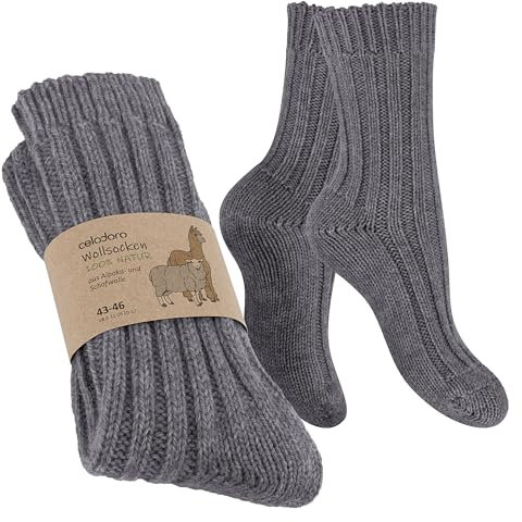 Celodoro Damen & Herren Natur Wollsocken mit Alpaka Wintersocken (1 Paar) - Grau 43-46