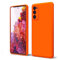 Oakxco for Samsung Galaxy S20 FE 5G Phone Case Liquid Silicone, Fluorescent Bright Solid Color, Cute Thin Slim Soft Rubber TPU Plain Smooth Gel Matte Protective Cover for Women Girl, Burnt Neon Orange