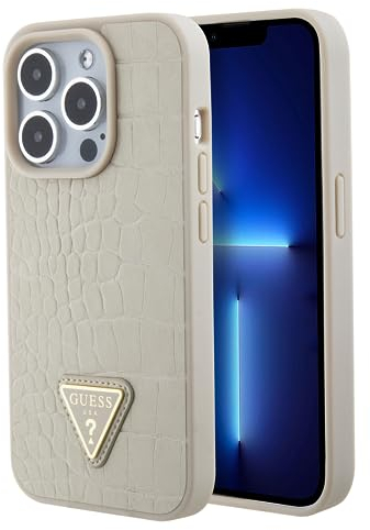 Guess GUHCP15LPCRTHCD Hülle für iPhone 15 Pro 6.1 golden hardcase Croco Triangle Logo