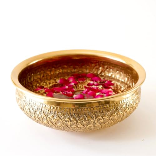 BEHOMA Classic Golden Aluminium Chitai Urli Indoor Outdoor Center Table Flower Decorative Bowl for Home Décor, Urali for Haldi, Pooja, Mehandi, Wedding and Festival, Golden Finish 1 Pc, 2000 ML