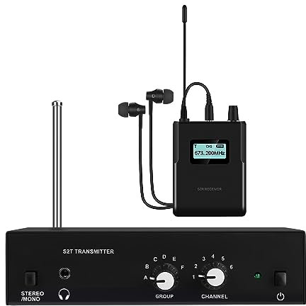 Garsent Wireless in Ear Monitor IEM Stereo S2T con Trasmettitore e Ricevitore da 526 Mhz a 535 Mhz 36 Frequenze per Studio Band Rehearsal Live Performance (Spina UE