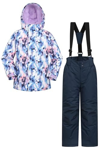 Mountain Warehouse Kids Ski Jacket & Trousers Set - Snowproof Ski Outfit, Front Pockets, Fleece Lined Skiwear, Integrated Snowskirt - Best for Winter Snowboarding Purple Kids Size 5-6 Years