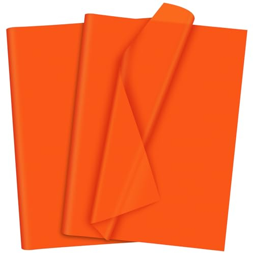 Morcheiong 120 Blatt Orange Seidenpapier, Kunst Geschenkverpackung, Seidenpapier Großpackung, für Bastelarbeiten, Blumen, Geburtstag, Halloween, Party, Festival (50 x 37 cm)