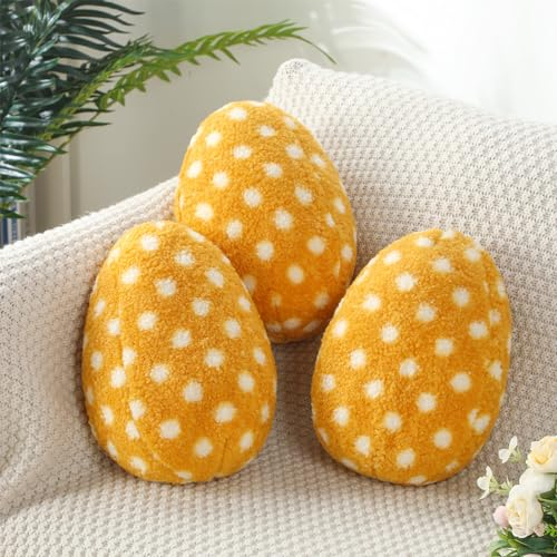 Namalu 3 Stück Niedliche Dekokissen 25 cm Eier Kuschelkissen Süße Dekokissen für Kinder Mädchen Junge Lustige Sofakissen Zierkissen für Kinderzimmer Babyzimmer Schlafzimmer Deko (Gelb)