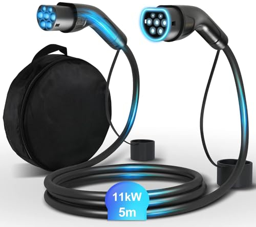LVWIT Type 2 EV Charging Cable,Electric Car Charger,EV Charger |5M|16A|11KW|3 Phase| Type 2 to Type 2,Portable IP54 Waterproof EVE Charger with Bag(TÜV/CE-certified EV cable)