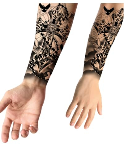 Horror-Shop Temporäres Kreuz & Rosenkranz Tattoo zum Aufkleben für den Unterarm