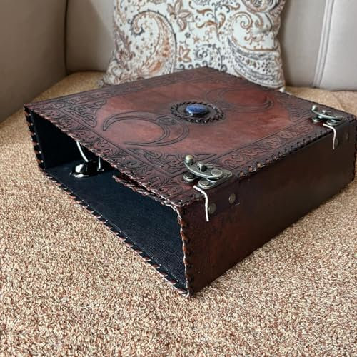 Handborncraft Personalisiertes Leder-Ringbuch, Braun oder Schwarz, 7,6 cm, für 600 Seiten, A4-Größe, 3-Loch-Bindung, anpassbar mit Initialen