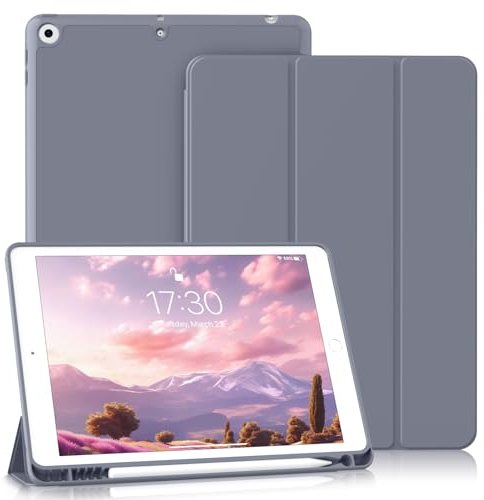 BQDIYOO Hülle für iPad 9. / 8. / 7. Generation mit Stifthalter 10.2 Zoll für iPad 9/8/7 (2021/2020/2019), Weiche Silikon Schutzhülle, Auto Schlafen/Wache, Lila