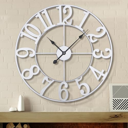 HAITANG Orologio da parete moderno, in metallo, rotondo, diametro 80 cm, silenzioso, funzionamento a batteria, stile vintage, con numeri arabi, per soggiorno, camera da letto, decorazione della cucina