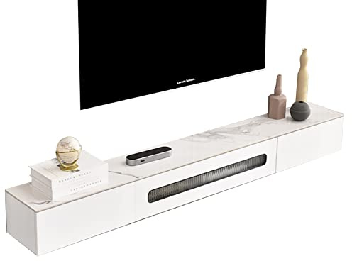 KAYEF An der Wand montiertes TV-Gerät, TV-Schrank aus massivem Holz, wandmontierte Medienkonsole mit 2 Schubladen, schwebender TV-Ständer, 47,2/55,1 Zoll große wandmontierte Aufbewahrungsregale mi