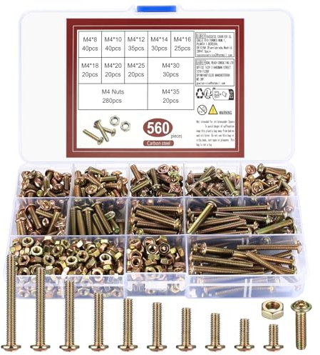 Conjunto de Tornillos y Tuercas, 560 Piezas M4 Tornillos de Cabeza Redonda con Tuercas, Kit de Surtido de Tornillos de Ranura Cruzada para Reparación Mecánica de Bricolaje