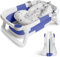 Joyeuse Planet - Baignoire Bébé Pliable avec Coussin de bain et Thermomètre intégré, Ergonomique et peu encombrante, Cadeau de naissance fille ou garçon, Convient Aux Bébés de 0 à 3 ans (Bleu)