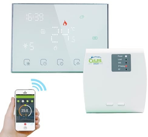 Qiumi Termostato inalámbrico inalámbrico RF inteligente, termostato de agua programable, pantalla LCD, funciona con Alexa Google Home 3A 2AA batería