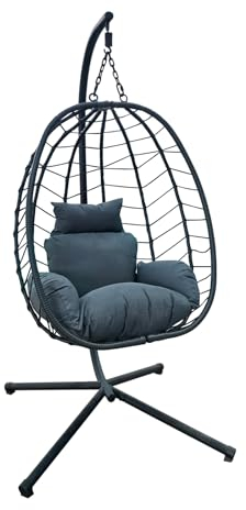 SVITA Shelly Hängesessel mit Gestell Loungesessel Hängesitz Hängestuhl klappbar Hängekorb Hängeschaukel Outdoorsessel Natur