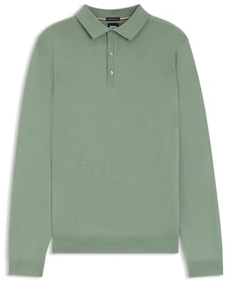 BOSS Herren Lancione Regular-Fit Strick-Poloshirt aus Schurwolle Hellgrün L