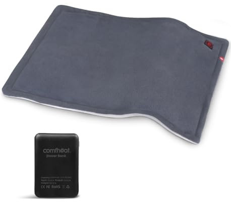comfheat Portable Heating Pad with Battery, Weighted Heating Pad Rechargeable for Travel, 3 Heat Settings, Pain Relief for Back, Shoulder, Abdomen, 12 x 16
