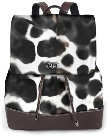 MQGMZ Damen-Rucksack aus Leder mit Kuhfell-Aufdruck, für schicke, modische Reise, Arbeitsrucksack, Schwarz, Einheitsgröße