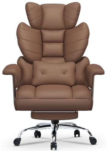 Racingreat Chaise Bureau,Chaise Ergonomique à Dossier Haut avec Support Lombaire Et Repose-Pieds Extensible Fauteuil Bureau,Fauteuil à Dossier Réglable en Hauteur,Dossie réglable,en Cuir PU,Marron