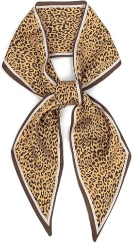 FonVan Seidenschal Seide Haarschal für Damen, Halstücher, Bandana, Satin Schal Kopftuch, Halstücher für Handtaschen, Handtaschen-Zubehör, Seidentücher Scarf (Brown Leopard)