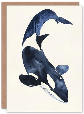 Artery8 Orca Whale Bright Sea Animal Watercolour Blank For Him Or Her Art Birthday Card