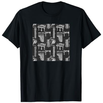 Blueprint Illustrations of Classic Piano Graphic T-Shirt