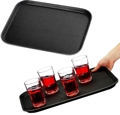 Paluplus 2 Vassoi Rettangolari da Portata Antiscivolo di colore NERO, Misura 40x30x2 cm, Vassoio Impilabile e Infrangibile con Rivestimento Gommato, per Bar, Ristoranti, Fai da te -6848F
