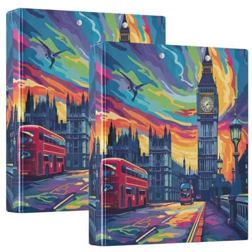 London Art Vibrant Style 3,8 cm Ordner mit 3 Ringen, für College, 2 Stück