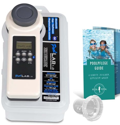 PoolLab 1.0 Photometer SE - 13 in 1 Pooltester mit Bluetooth 4.0 - IP68 wasserfest - pH Chlor Alkalinität Cyanursäure - Special Edition inkl. Ersatz-Küvette
