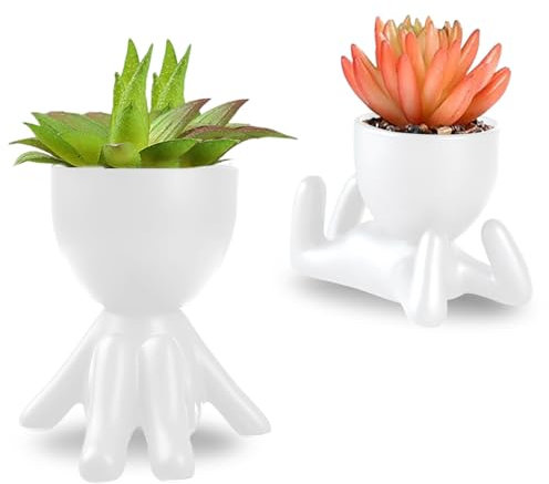 WoRuyKot Paquete de 2 Plantas Artificiales Decorativas Pequeñas, Plantas Artificiales Decorativas Interior, Adecuadas para Decoración de Oficina y Sala de Estar (Blanco 1)