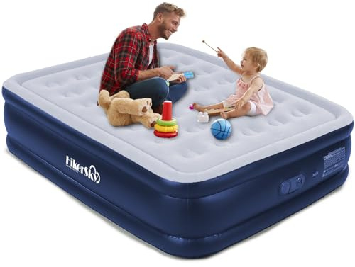 HikerSKY Selbstaufblasbare Luftmatratze King Size mit integrierter Pumpe, aufblasbare Matratze mit Comfort Plush, für Zuhause, Gäste und Camping (Blau, 198x147x45cm)