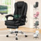 ELFORDSON 2-Point Massage Office Chair for Home, PC Gaming Chair with Footrest and Lumbar Support, High Back 150° Reclining Executive Desk Chair with Padded Armrest, PU Leather, Black
